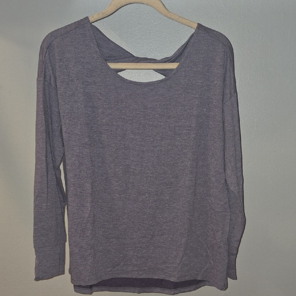 Grace & Lace Heathered Purple Long Sleeve Twist Back Top M